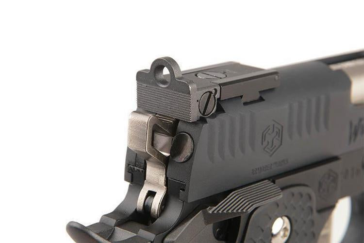 HX2402 .38 SuperComp GBB-kilpailupistooli, täysmetallinen – musta/hopea