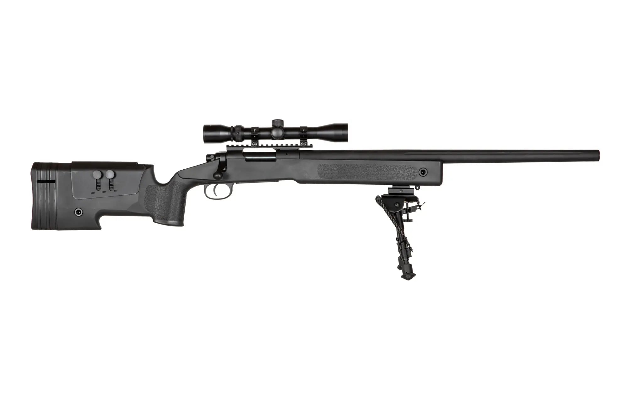 Specna Arms SA-S02 CORE™ High Velocity jousiviritteinen tarkkuuskivääri kiikaritähtäimellä ja etujaloilla - musta