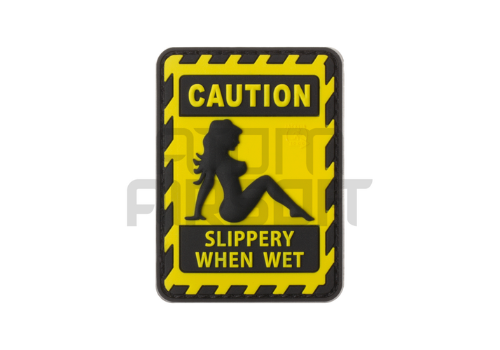 "Slippery when wet" PVC velcromerkki