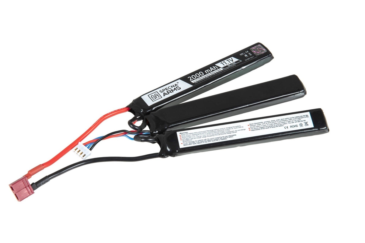 Specna Arms LiPo Battery 11.1V 2000mAh 15/30C 3-Piece Crane - T-plug/Deans