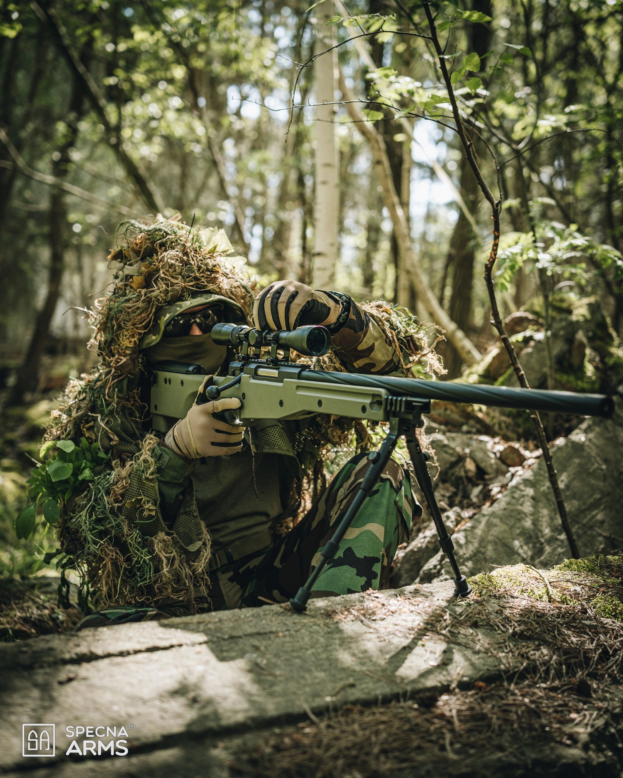 Specna Arms SA-S14 sniper airsoft rifle with scope and bipod - Olive