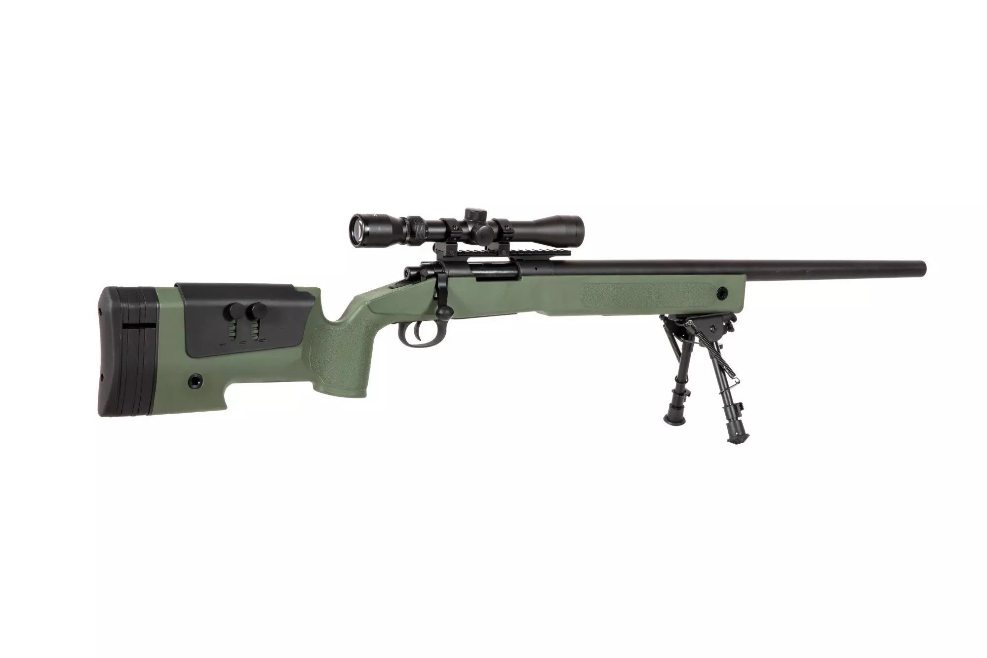 Specna Arms SA-S02 CORE™ High Velocity jousitoiminen tarkkuuskivääri kiikaritähtäimellä ja etujaloilla - oliivi