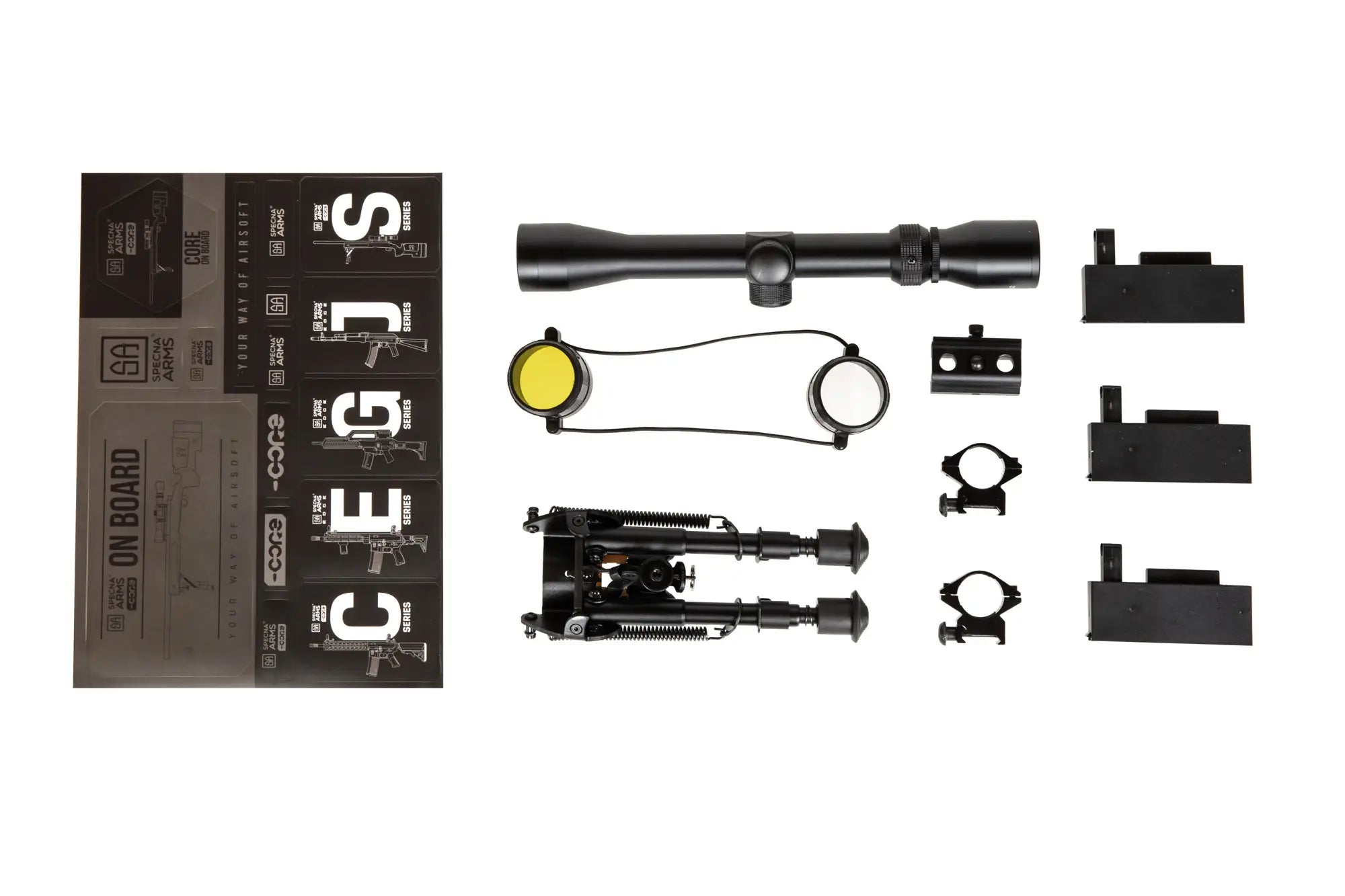 Specna Arms SA-S02 CORE™ High Velocity jousiviritteinen tarkkuuskivääri kiikaritähtäimellä ja etujaloilla - musta