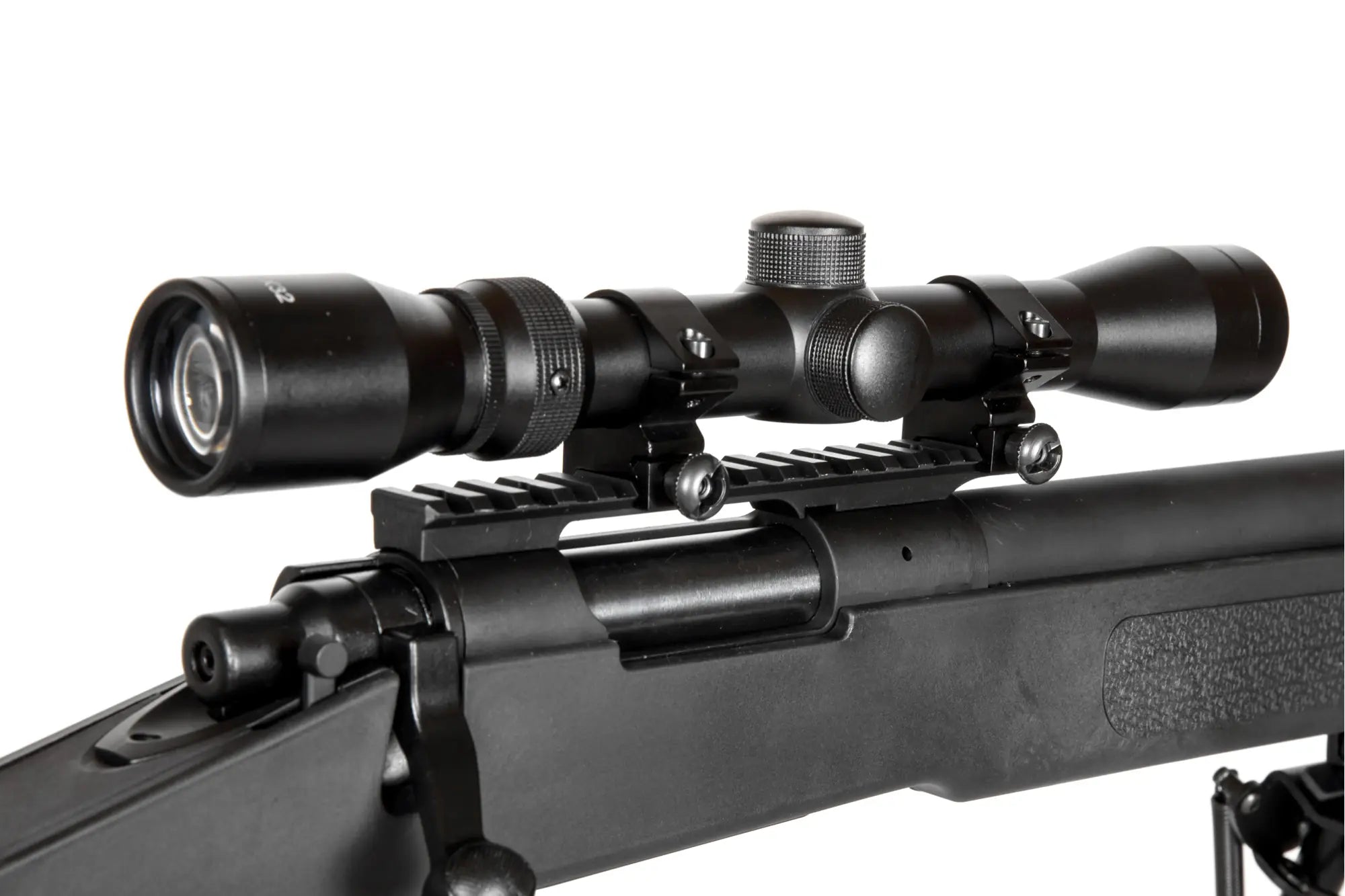 Specna Arms SA-S02 CORE™ High Velocity jousiviritteinen tarkkuuskivääri kiikaritähtäimellä ja etujaloilla - musta