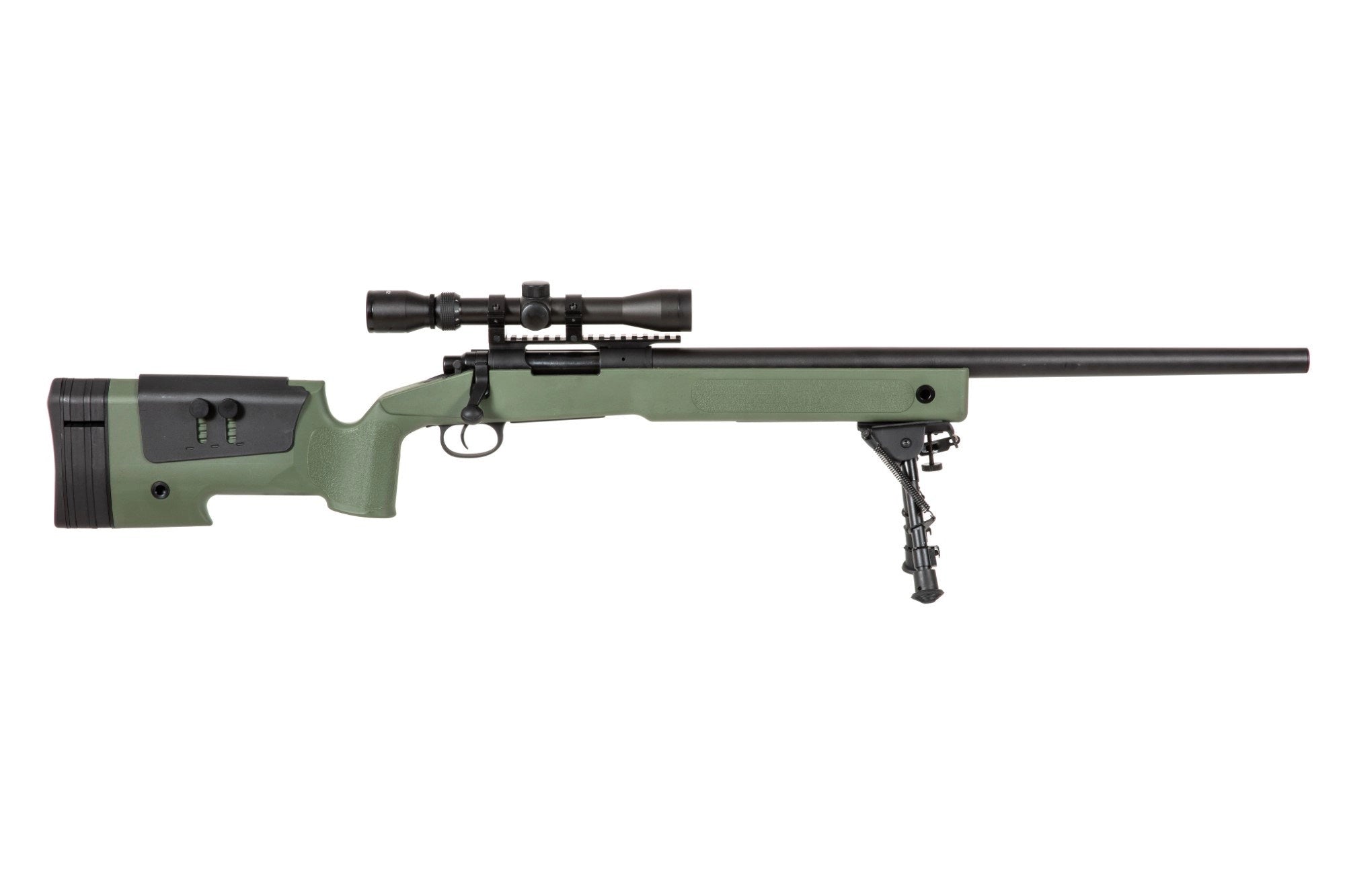 Specna Arms SA-S02 CORE™ High Velocity jousitoiminen tarkkuuskivääri kiikaritähtäimellä ja etujaloilla - oliivi