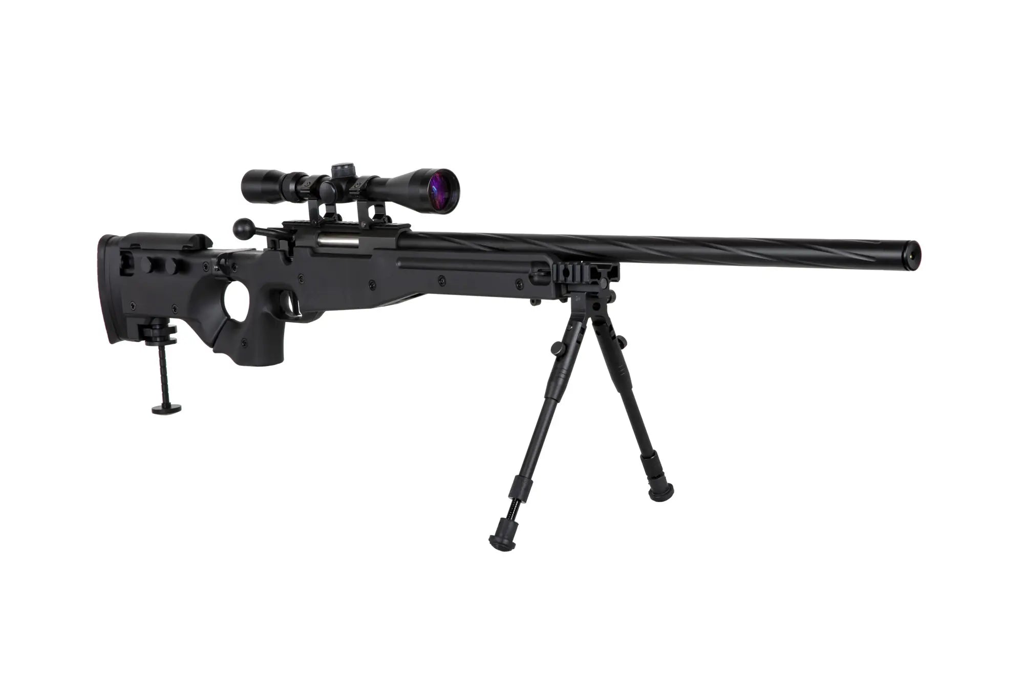 Specna Arms SA-S14 airsoft-tarkkuuskivääri kiikaritähtäimellä ja etujaloilla - musta