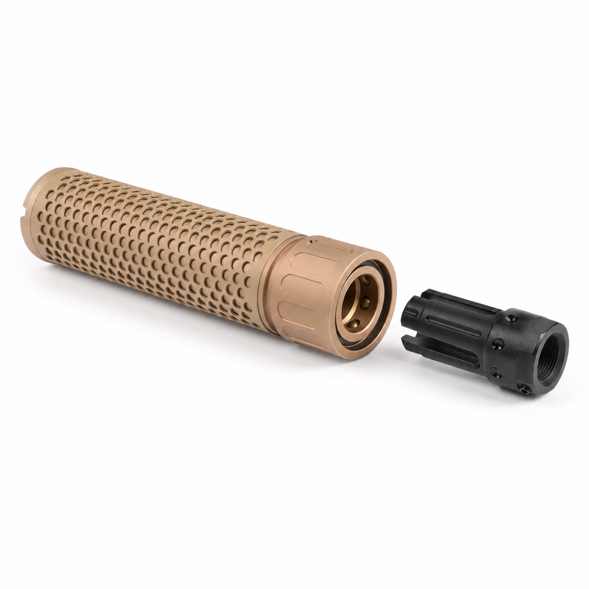 SHS KAC QDC-style silencer QD mounting system and flash hider, tan